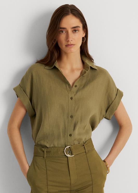 Ralph Lauren naised linane dolmanvarrukatega särk PR0V3782 oliivi-sõnajalg