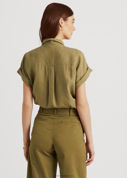 Ralph Lauren naised linane dolmanvarrukatega särk PR0V3782 oliivi-sõnajalg