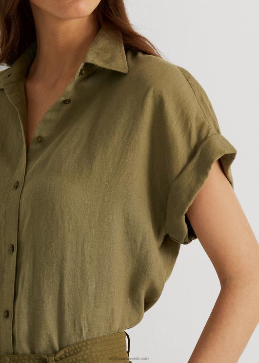 Ralph Lauren naised linane dolmanvarrukatega särk PR0V3782 oliivi-sõnajalg