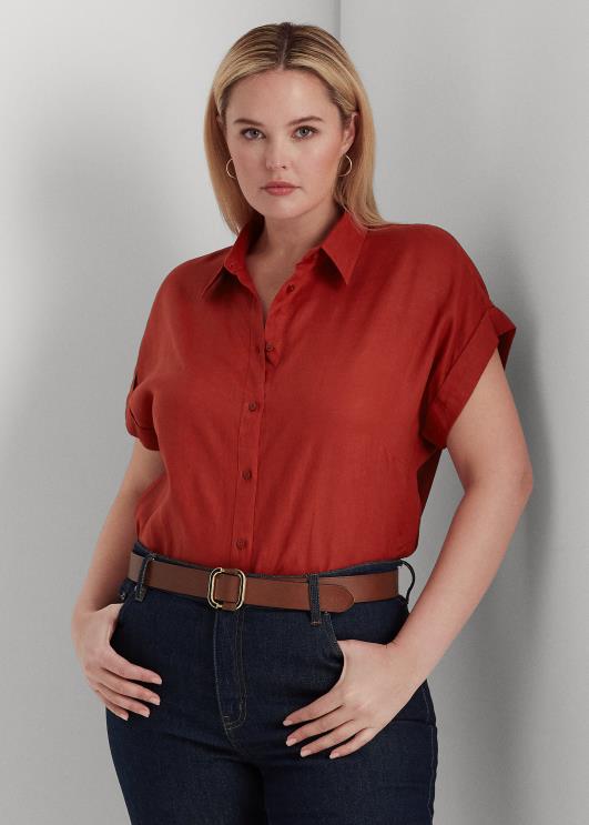 Ralph Lauren naised linane dolmanvarrukatega särk PR0V4500 punane päikesekivi