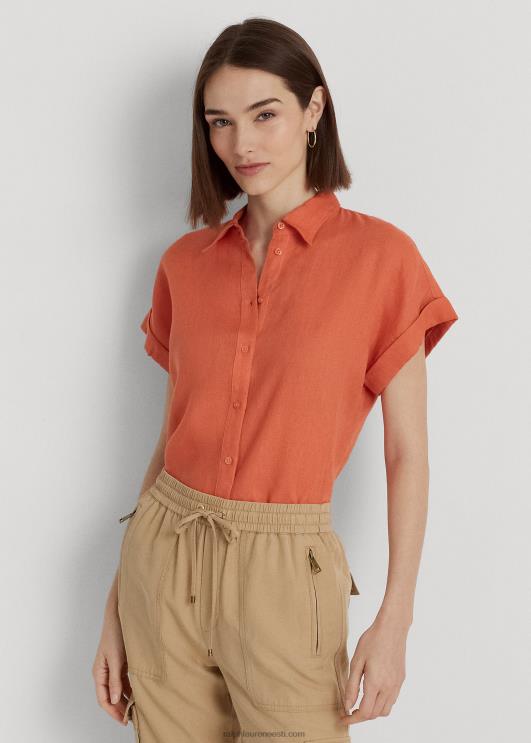 Ralph Lauren naised linane lühikeste varrukatega särk PR0V4284 kanjoni oranž