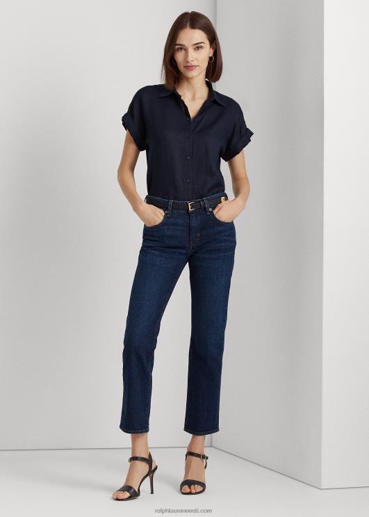 Ralph Lauren naised linane lühikeste varrukatega särk PR0V4286 merevägi