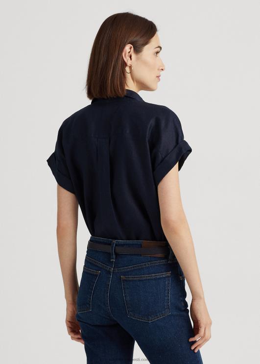 Ralph Lauren naised linane lühikeste varrukatega särk PR0V4286 merevägi