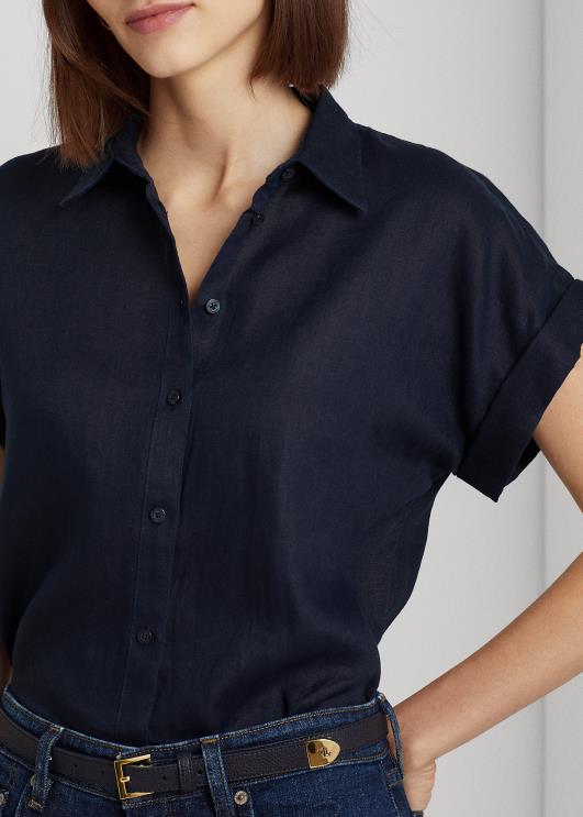 Ralph Lauren naised linane lühikeste varrukatega särk PR0V4286 merevägi