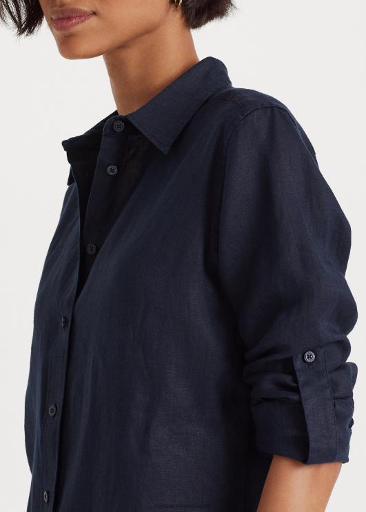 Ralph Lauren naised linane rullis tab-varrukatega särk PR0V4383 merevägi