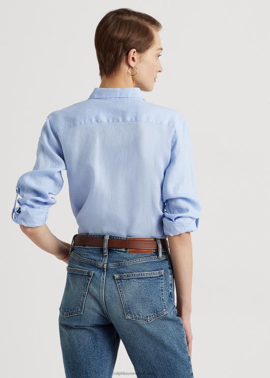 Ralph Lauren naised linane rullis tab-varrukatega särk PR0V4384 kiviklibu sinine