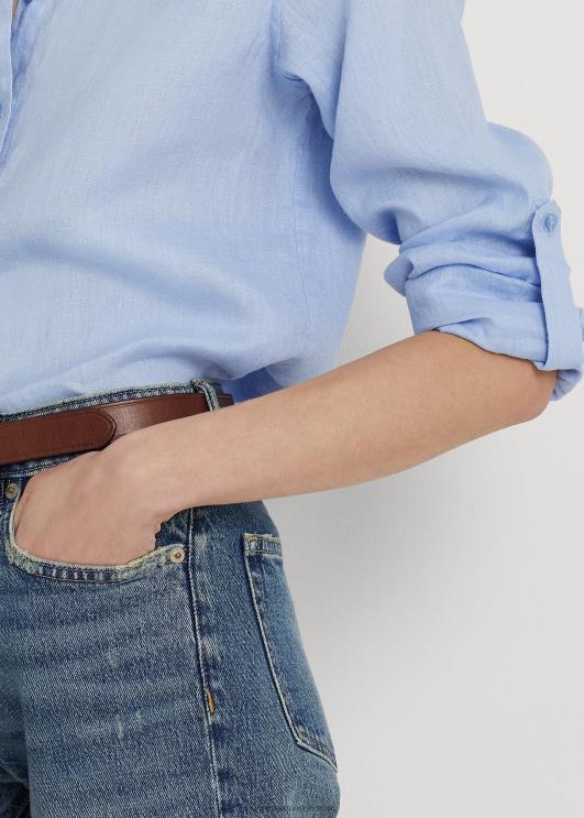 Ralph Lauren naised linane rullis tab-varrukatega särk PR0V4384 kiviklibu sinine