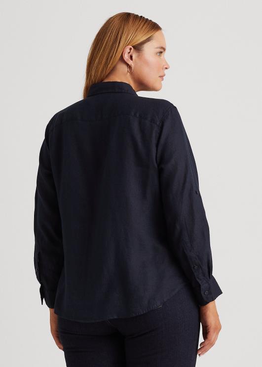 Ralph Lauren naised linane rullis tab-varrukatega särk PR0V4643