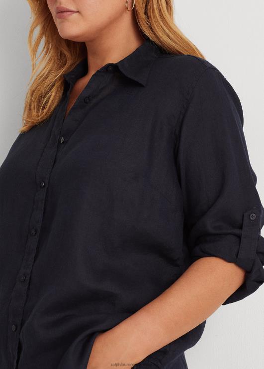 Ralph Lauren naised linane rullis tab-varrukatega särk PR0V4643