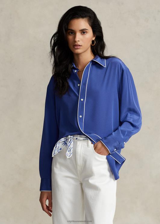 Ralph Lauren naised mooruspuu siidist särk PR0V3078 kuninglik merevägi