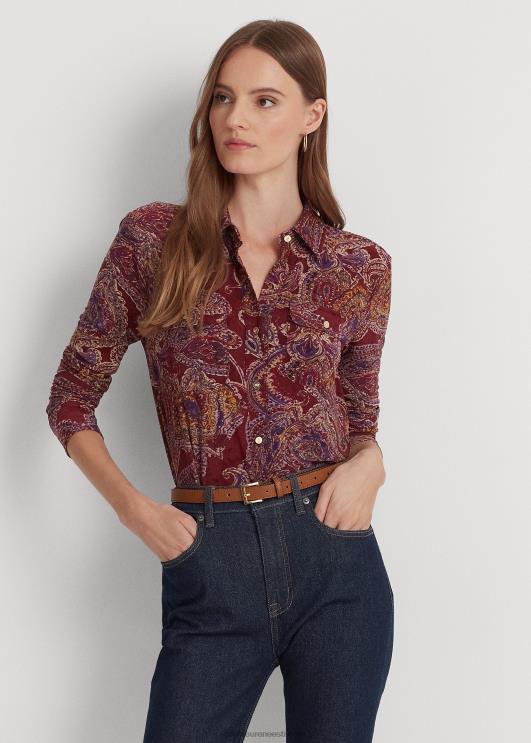 Ralph Lauren naised paisley stretch jersey särk PR0V4281 Burgundia multi