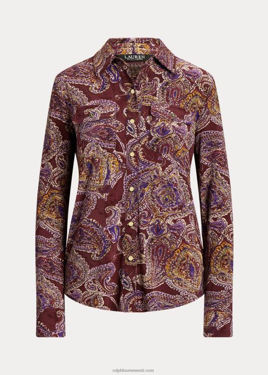 Ralph Lauren naised paisley stretch jersey särk PR0V4281 Burgundia multi