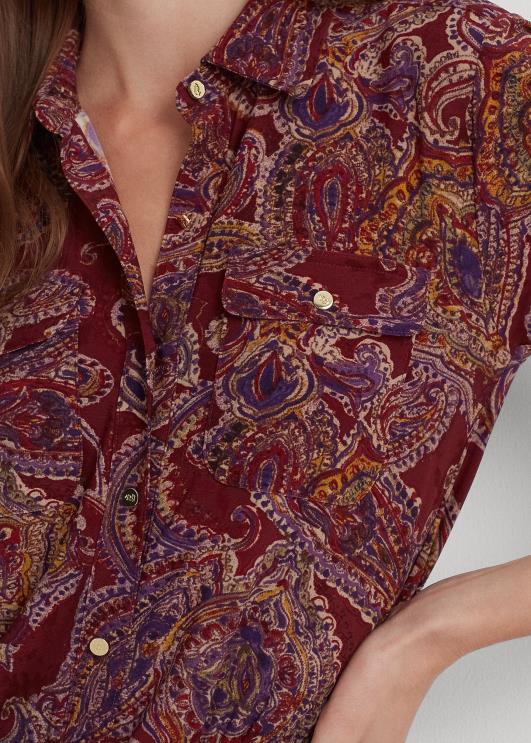 Ralph Lauren naised paisley stretch jersey särk PR0V4281 Burgundia multi
