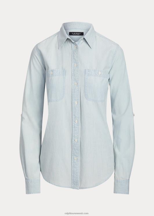 Ralph Lauren naised puuvillane chambray roll tab-varrukatega särk PR0V4226 chambray pesu