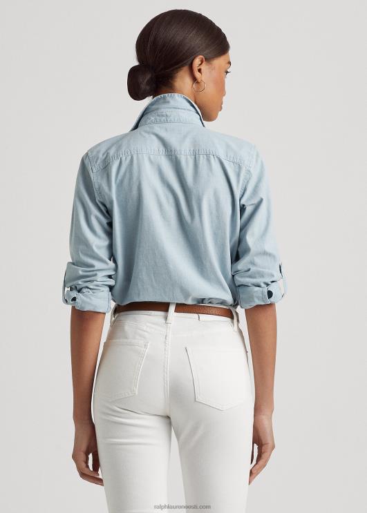 Ralph Lauren naised puuvillane chambray roll tab-varrukatega särk PR0V4226 chambray pesu