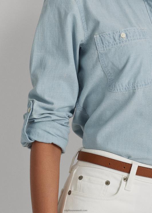 Ralph Lauren naised puuvillane chambray roll tab-varrukatega särk PR0V4226 chambray pesu
