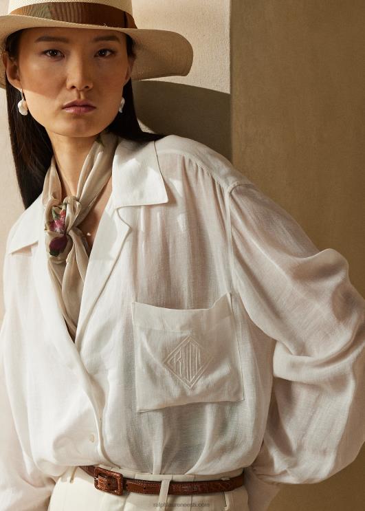 Ralph Lauren naised roslin linane voile särk PR0V3551 valkjas