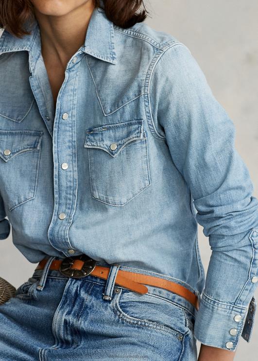 Ralph Lauren naised sirge istmega lääne teksariidest särk PR0V3277 kerge indigo