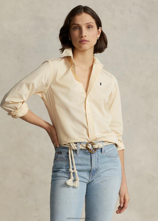 Ralph Lauren naised sirge istuvuse triibuline puuvillane särk PR0V3097 valge-kollane