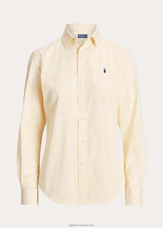 Ralph Lauren naised sirge istuvuse triibuline puuvillane särk PR0V3097 valge-kollane