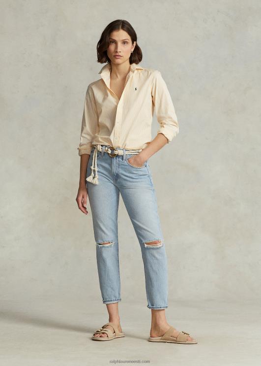 Ralph Lauren naised sirge istuvuse triibuline puuvillane särk PR0V3097 valge-kollane