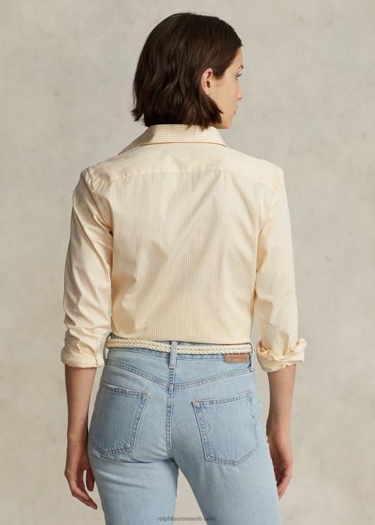 Ralph Lauren naised sirge istuvuse triibuline puuvillane särk PR0V3097 valge-kollane