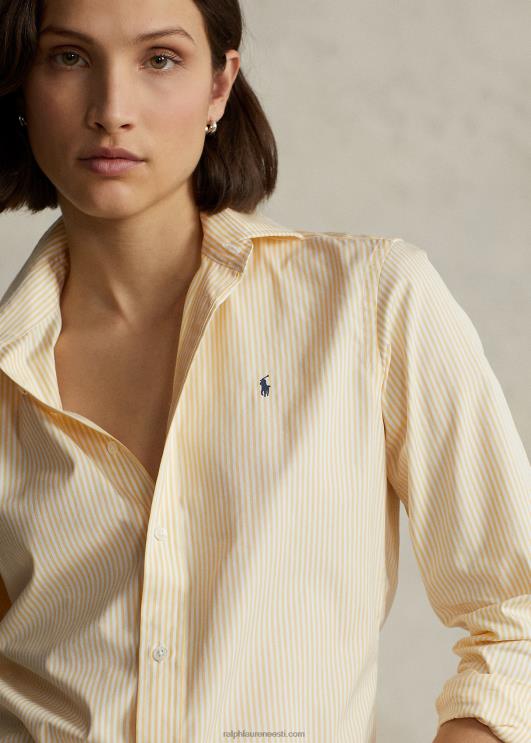 Ralph Lauren naised sirge istuvuse triibuline puuvillane särk PR0V3097 valge-kollane
