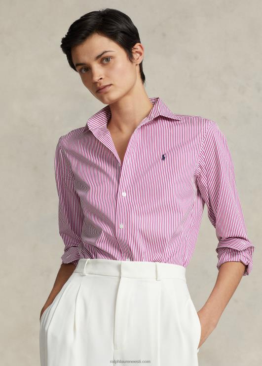 Ralph Lauren naised sirge istuvuse triibuline puuvillane särk PR0V3098 valge-erkroosa