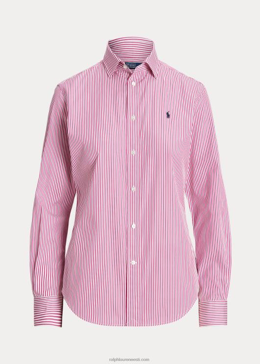 Ralph Lauren naised sirge istuvuse triibuline puuvillane särk PR0V3098 valge-erkroosa