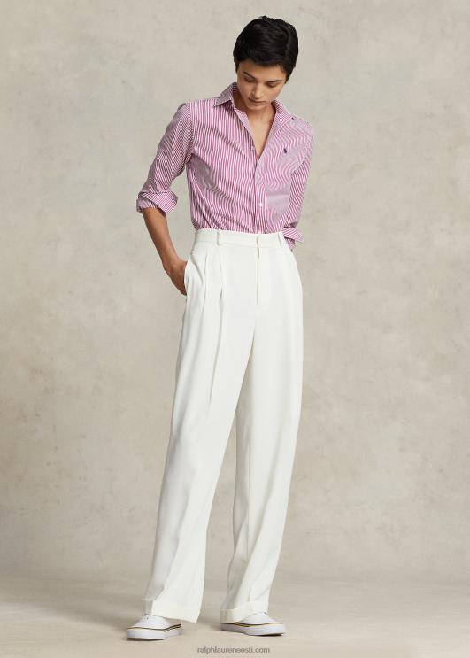 Ralph Lauren naised sirge istuvuse triibuline puuvillane särk PR0V3098 valge-erkroosa