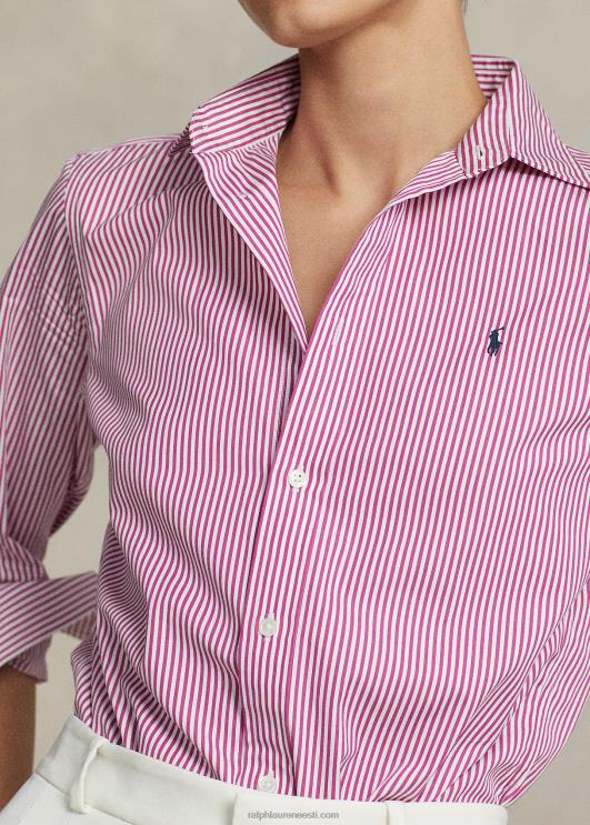 Ralph Lauren naised sirge istuvuse triibuline puuvillane särk PR0V3098 valge-erkroosa