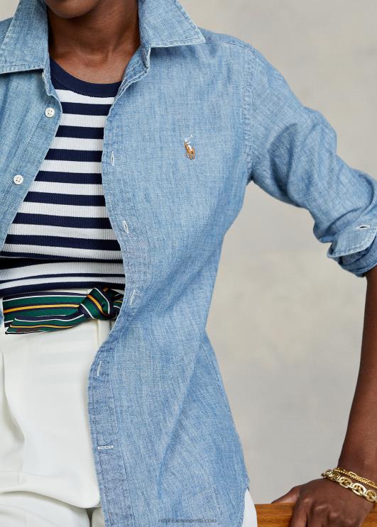 Ralph Lauren naised sirge lõikega puuvillane chambray särk PR0V4753 bsr indigo