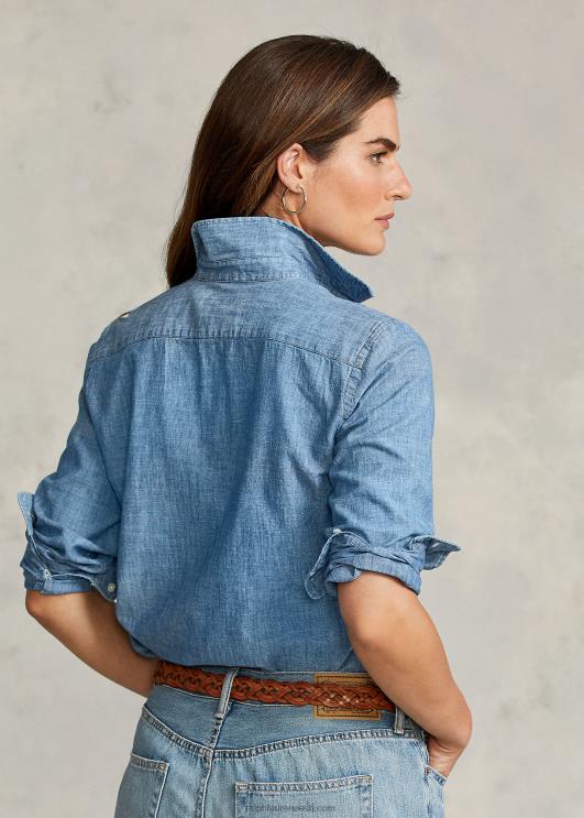 Ralph Lauren naised sirge lõikega puuvillane chambray särk PR0V4753 bsr indigo