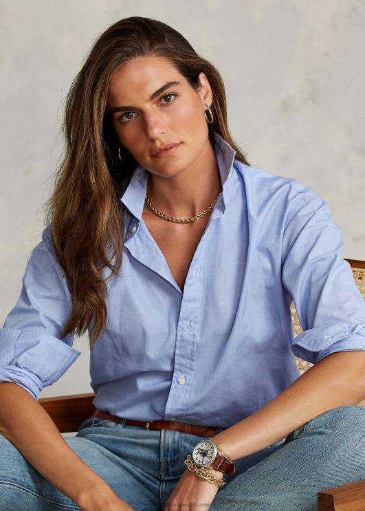 Ralph Lauren naised sirge lõikega puuvillasest popliinist särk PR0V3280 klassikaline keskmine sinine