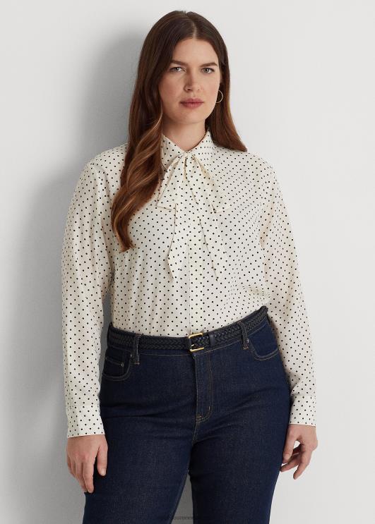 Ralph Lauren naised täpiline lipsukaelusega kreppsärk PR0V4668 pärgamentkreem/meresest