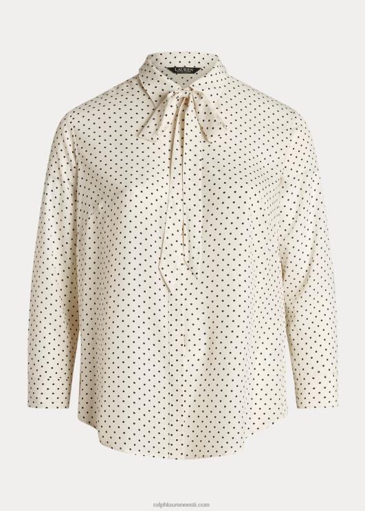 Ralph Lauren naised täpiline lipsukaelusega kreppsärk PR0V4668 pärgamentkreem/meresest