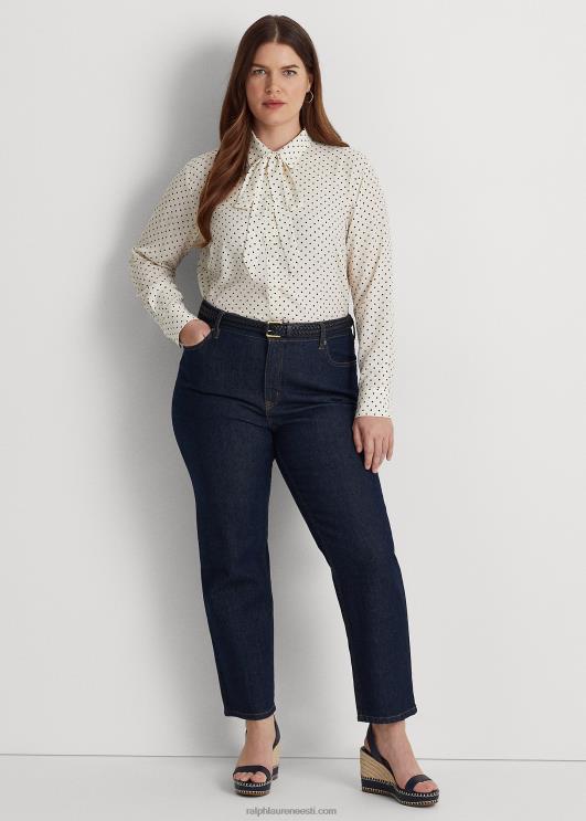 Ralph Lauren naised täpiline lipsukaelusega kreppsärk PR0V4668 pärgamentkreem/meresest