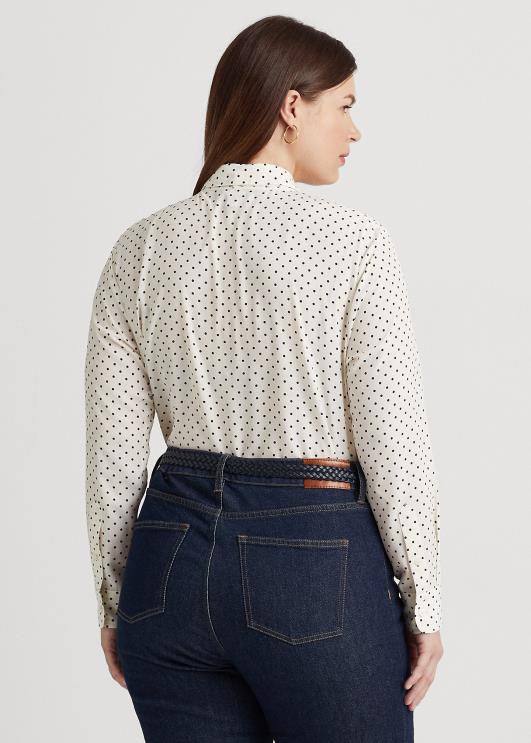 Ralph Lauren naised täpiline lipsukaelusega kreppsärk PR0V4668 pärgamentkreem/meresest