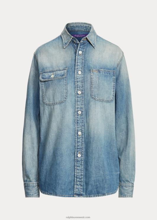 Ralph Lauren naised tamia puuvillane-linane teksasärk PR0V3467 kerge indigo