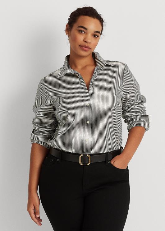 Ralph Lauren naised triibuline kergesti hooldatav puuvillane särk PR0V4726 must valge