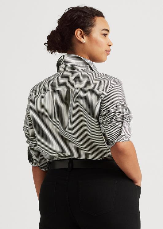 Ralph Lauren naised triibuline kergesti hooldatav puuvillane särk PR0V4726 must valge