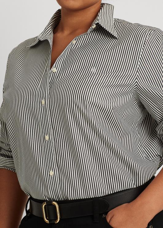 Ralph Lauren naised triibuline kergesti hooldatav puuvillane särk PR0V4726 must valge