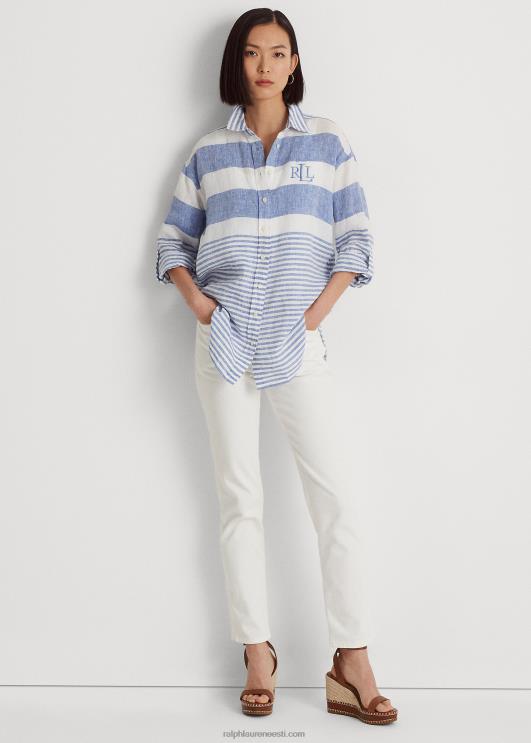 Ralph Lauren naised triibuline oversize linane särk PR0V3866 sinine saturn/valge