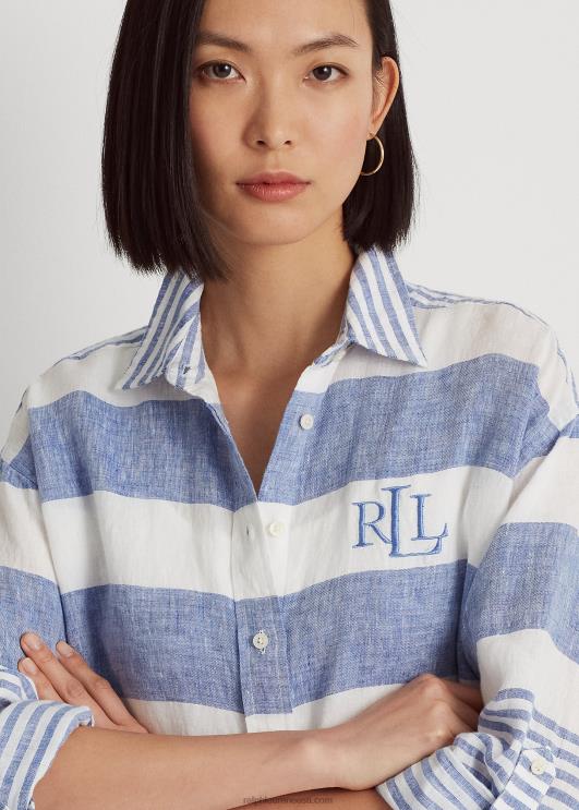 Ralph Lauren naised triibuline oversize linane särk PR0V3866 sinine saturn/valge