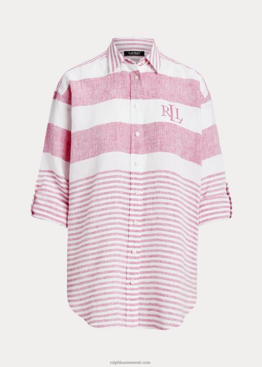 Ralph Lauren naised triibuline oversize linane särk PR0V4358 sport roosa/valge