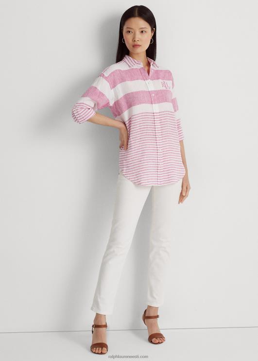 Ralph Lauren naised triibuline oversize linane särk PR0V4358 sport roosa/valge