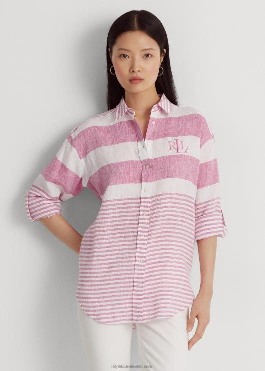 Ralph Lauren naised triibuline oversize linane särk PR0V4358 sport roosa/valge