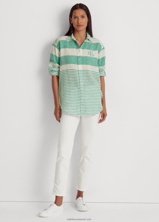 Ralph Lauren naised triibuline oversize linane särk PR0V4359 palmileht/valge