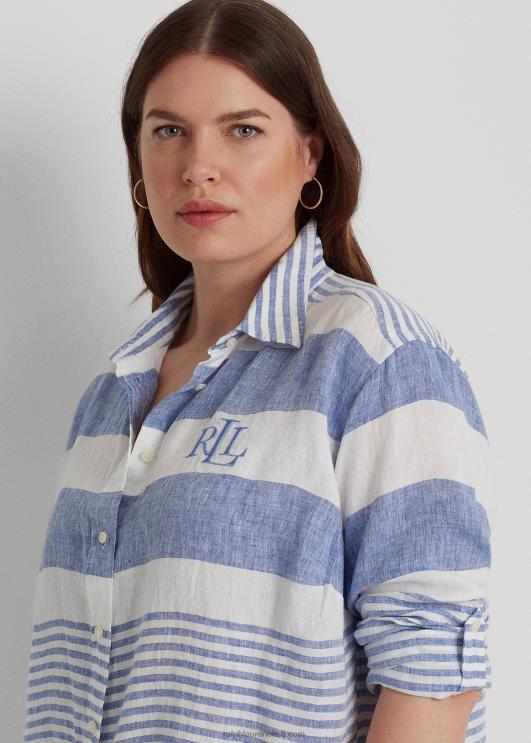 Ralph Lauren naised triibuline oversize linane särk PR0V4547 sinine saturn/valge