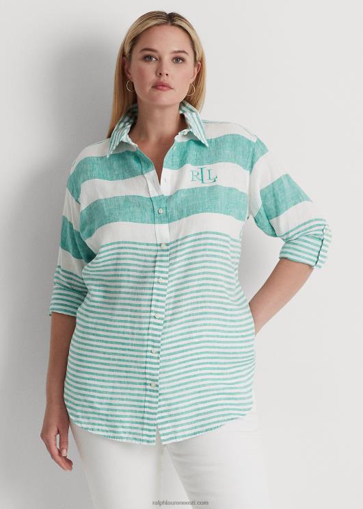 Ralph Lauren naised triibuline oversize linane särk PR0V4548 palmileht/valge